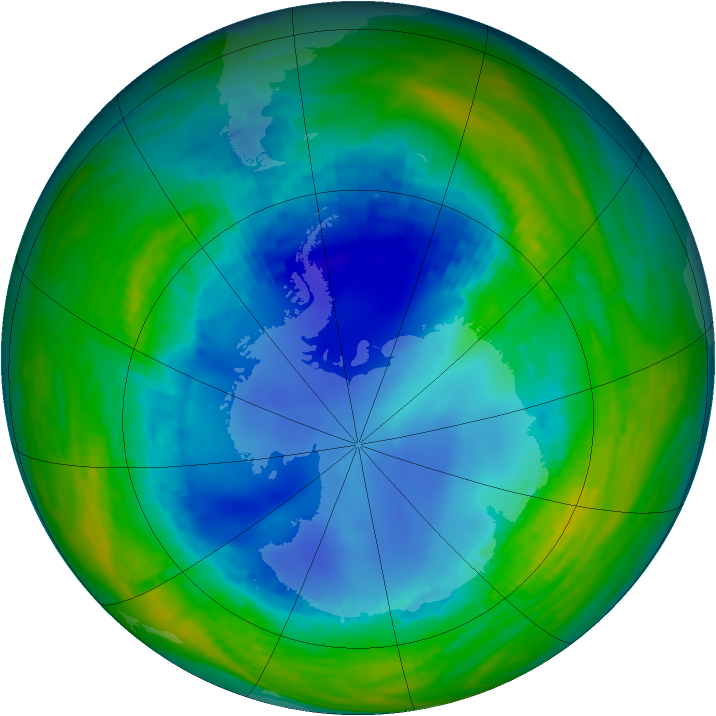 Antarctic ozone map for 12 August 1993